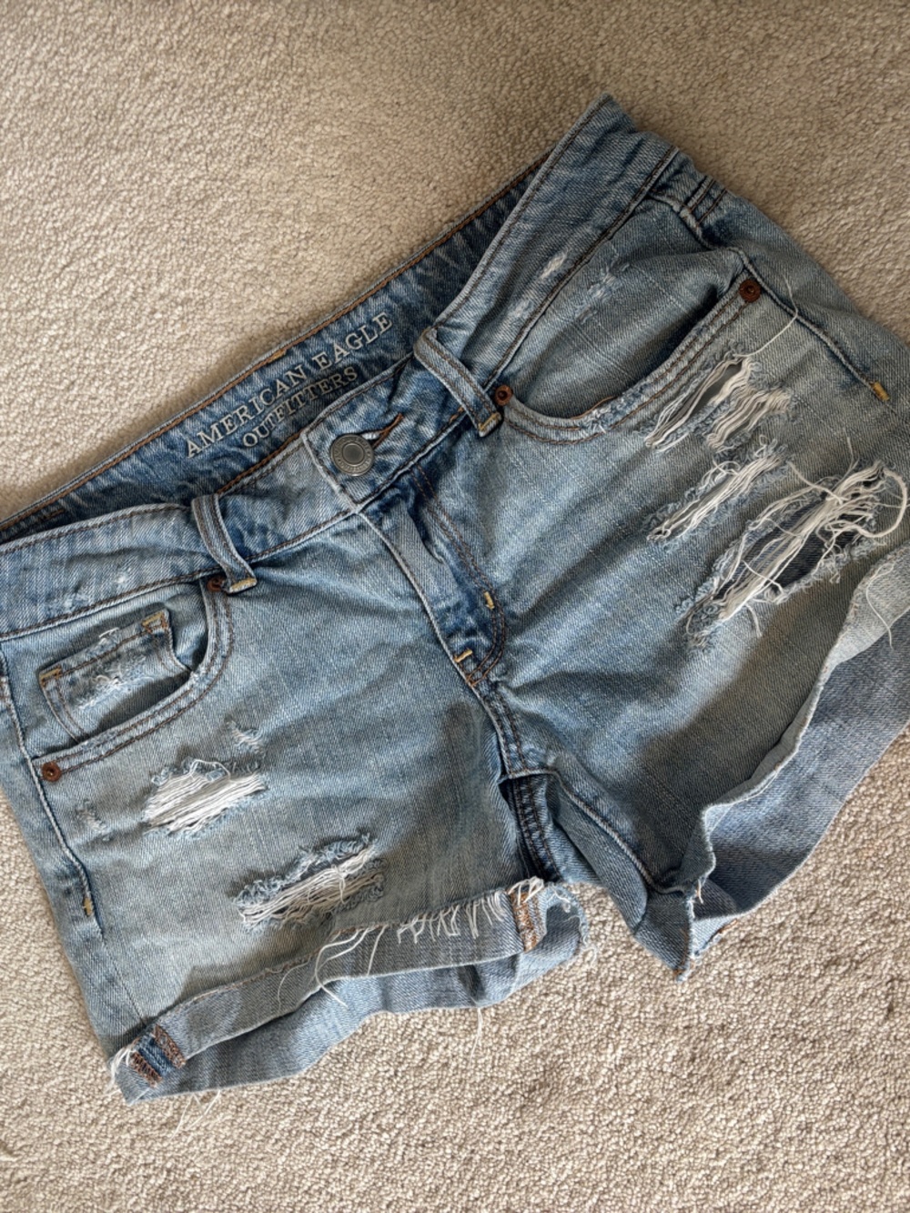 American Eagle Outfitters Light Wash Distressed Jean Shorts